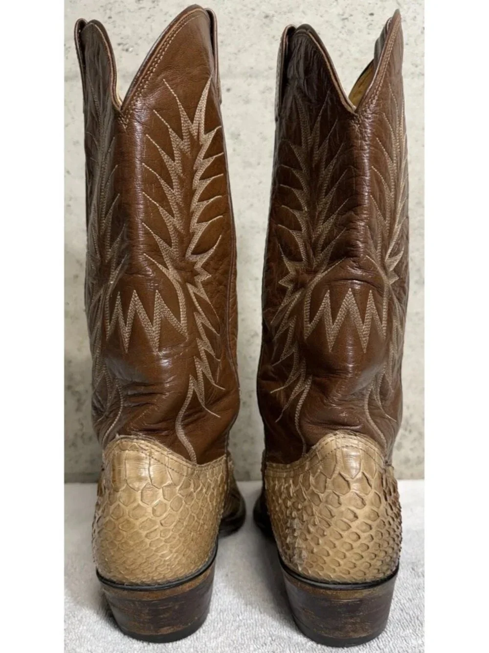 Vintage Nocona 2717C Natural Python Snakeskin Cowboy Boots Men’s 8.5 D USA